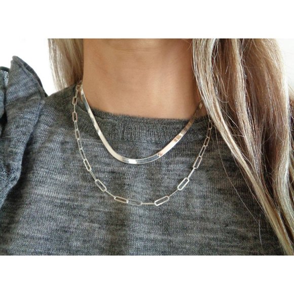 Solid 925 Silver Sterling Paperclip Chain Necklace, 16"-24" Long Layering Chain - Picture 2 of 5
